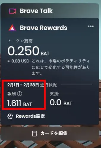 仮想通貨BATの報酬額